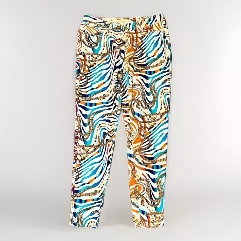 Nicki Minaj Womens 5/6 Zebra Gold Chain Pants Multicolor Stretch Wearable Art